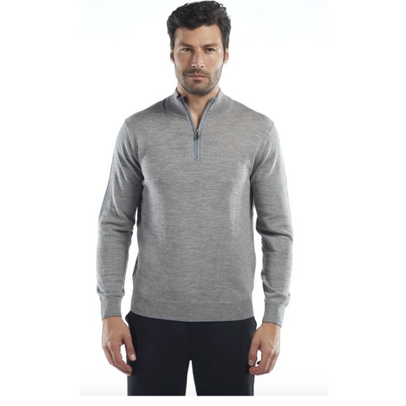 Raffi Mens 1/4 Zip Mock  Sweater Cotton and Cashmere Grey Blue Size Small - Picture 1 of 5